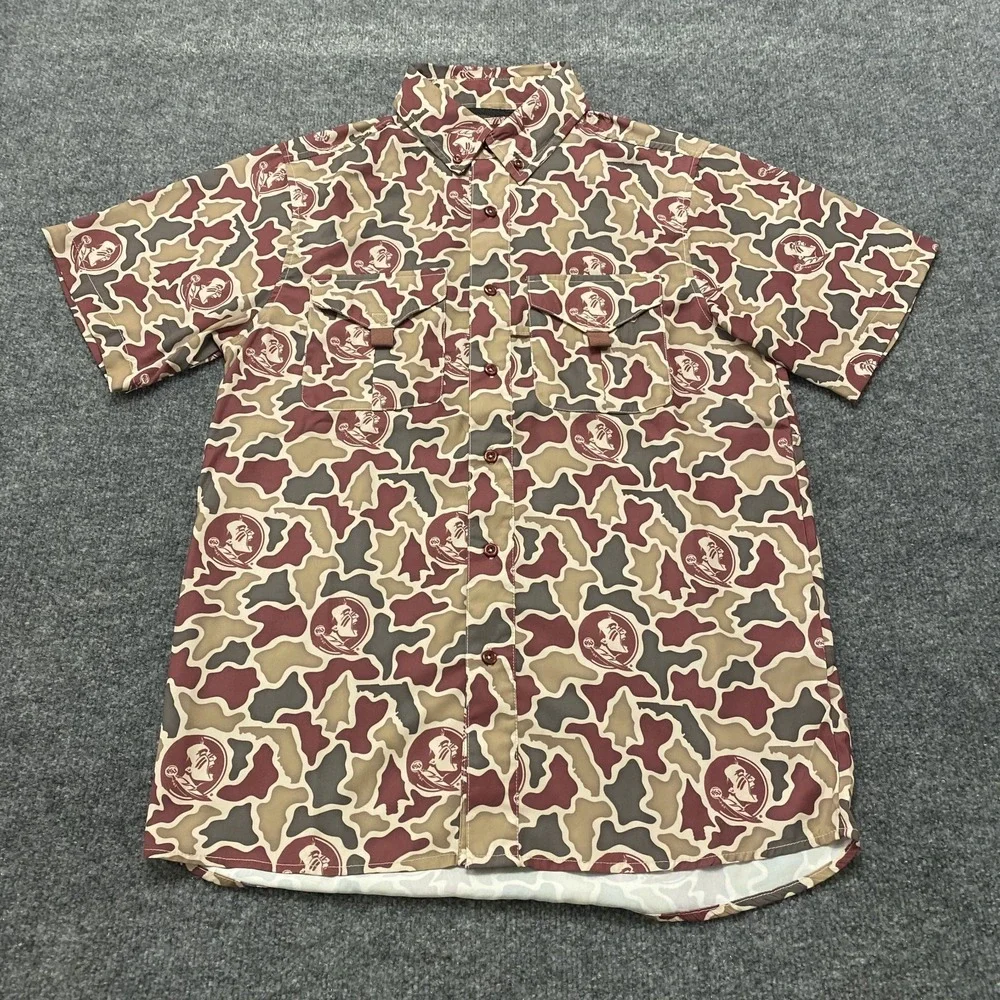 Florida State Seminoles Amigos Provisions Company Camo Fishing Shirt Mens Small